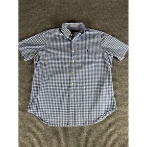 Ralph Lauren Mens Blue Gingham Check Short Sleeve Button Down Shirt Large